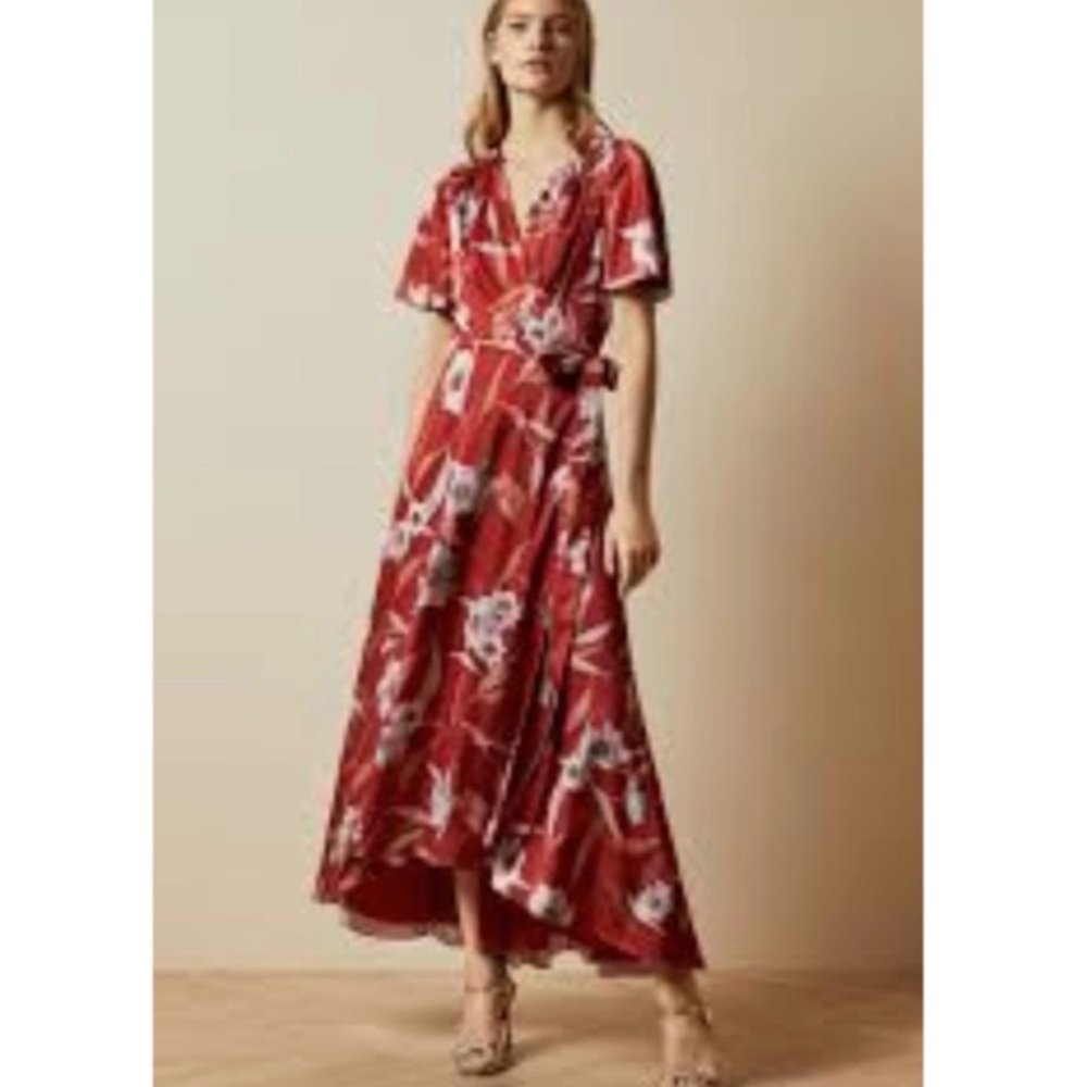 TED BAKER ERICA CABANA PRINT DIP HEM WRAP DRESS SZ US 6 OR TED SZ 2